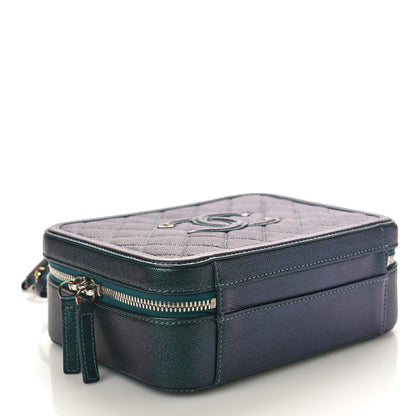Chanel Iridescent Caviar Quilted Medium CC Filigree Vanity Case Dark Turquoise 4 of 13