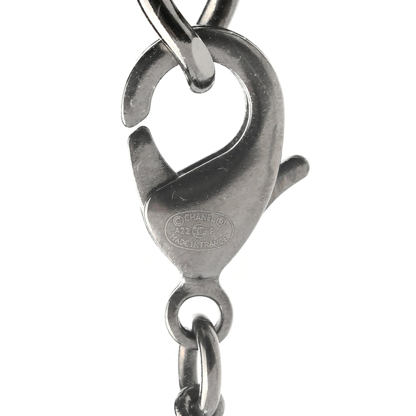 Crystal Lambskin Resin Chain CC Necklace Silver White Black
