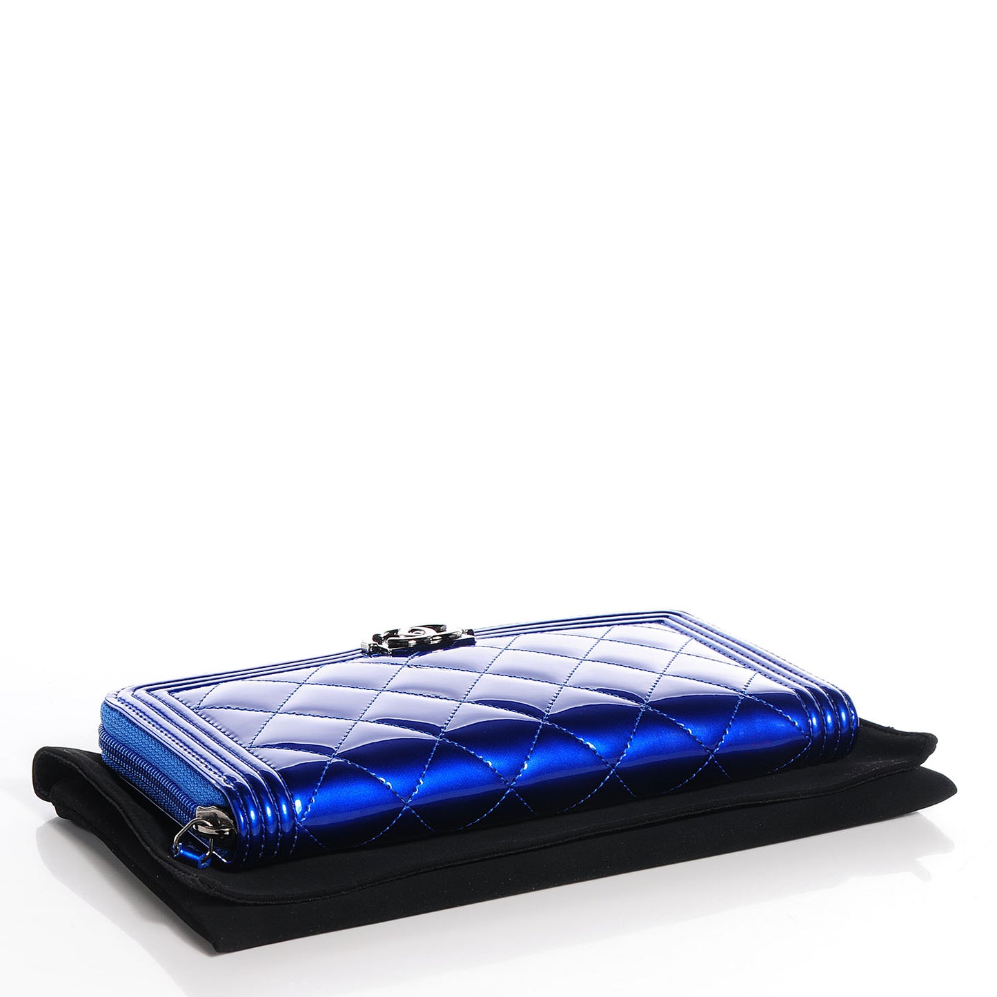 Metallic Patent Quilted Boy L-Gusset Zip Wallet Blue
