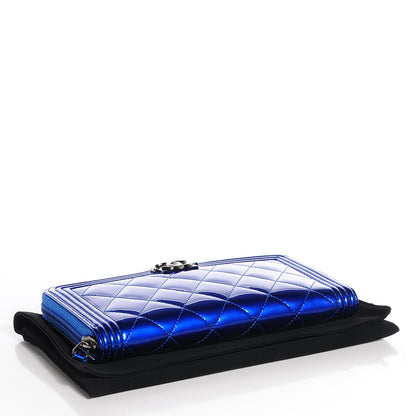 Chanel Metallic Patent Quilted Boy L-Gusset Zip Wallet Blue 4 of 9