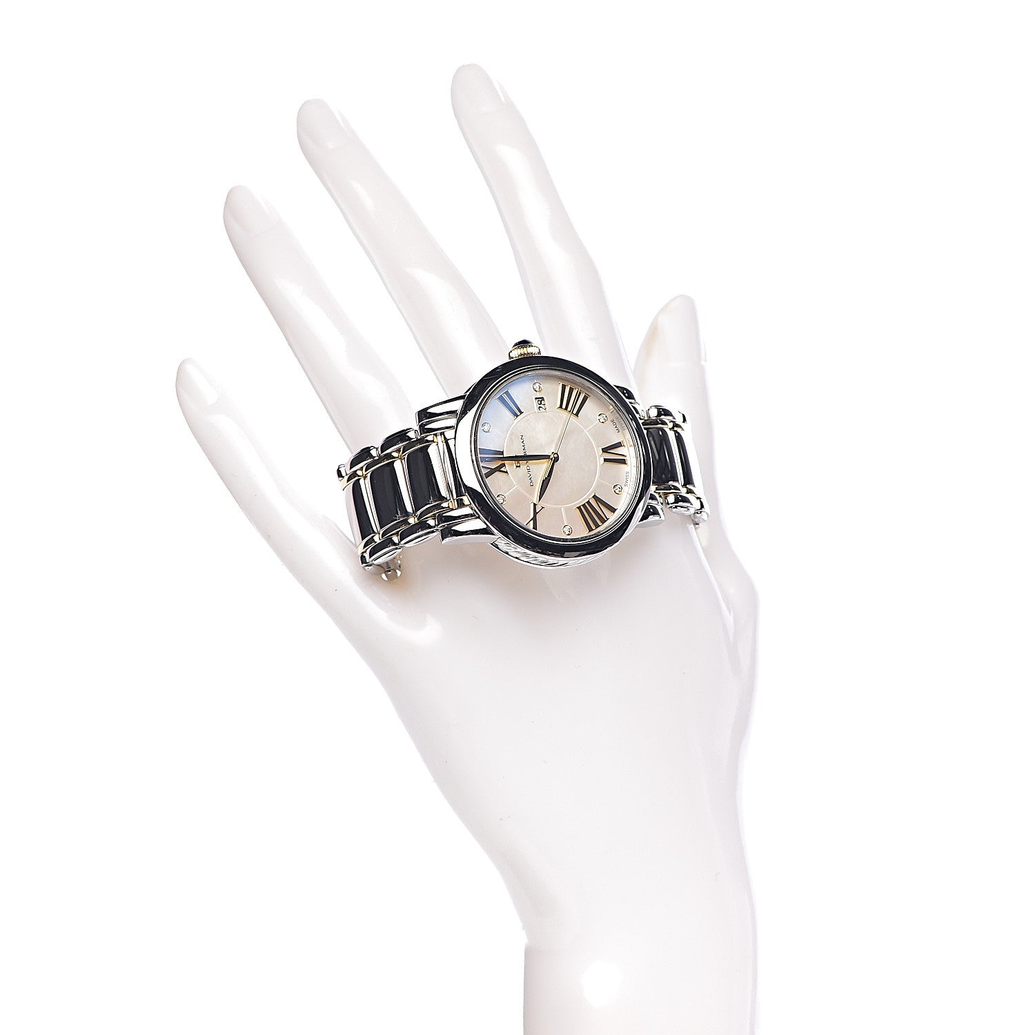 David Yurman Stainless Steel 18K Yellow Gold Diamond Mother of Pearl 38mm Classic Quartz Watch 2 of 8