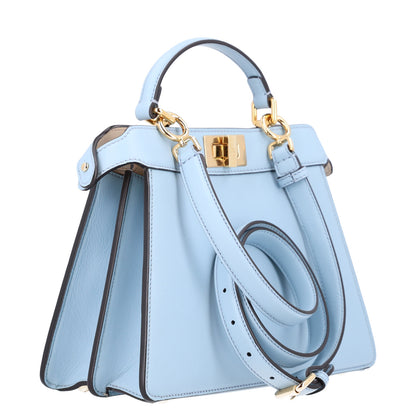 Fendi Vitello Seta Shiny Nappa Small Peekaboo I SEE U Satchel  Azzurro Baby Camelia 3 of 9
