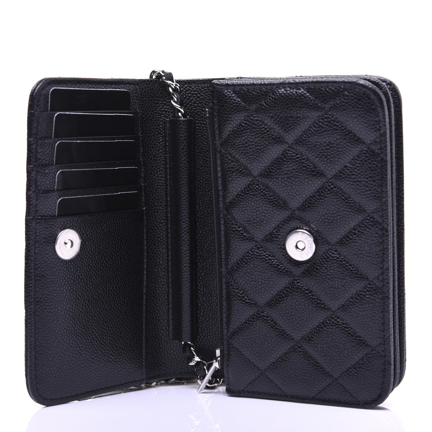 Caviar Quilted Mini Wallet On Chain WOC Black