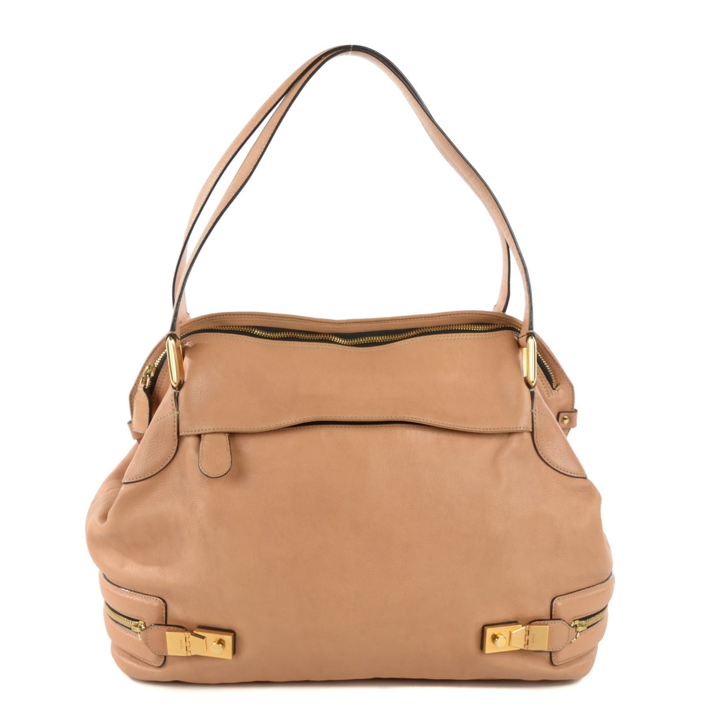 Calfskin Cary Zipped Shoulder Bag Beige
