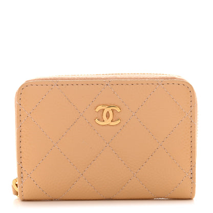 Chanel Caviar Quilted Zip Around Coin Purse Beige 1 of 7