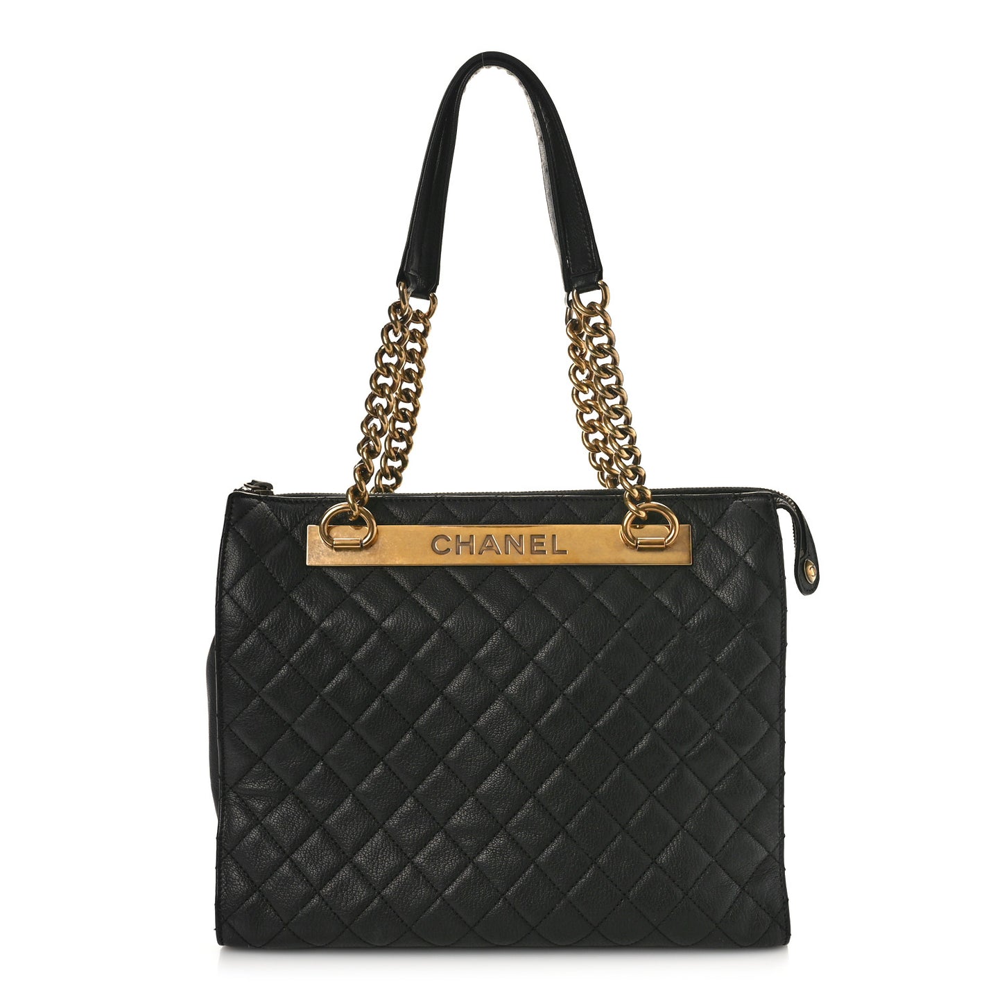 Goatskin Quilted Rita Shopping Tote Black