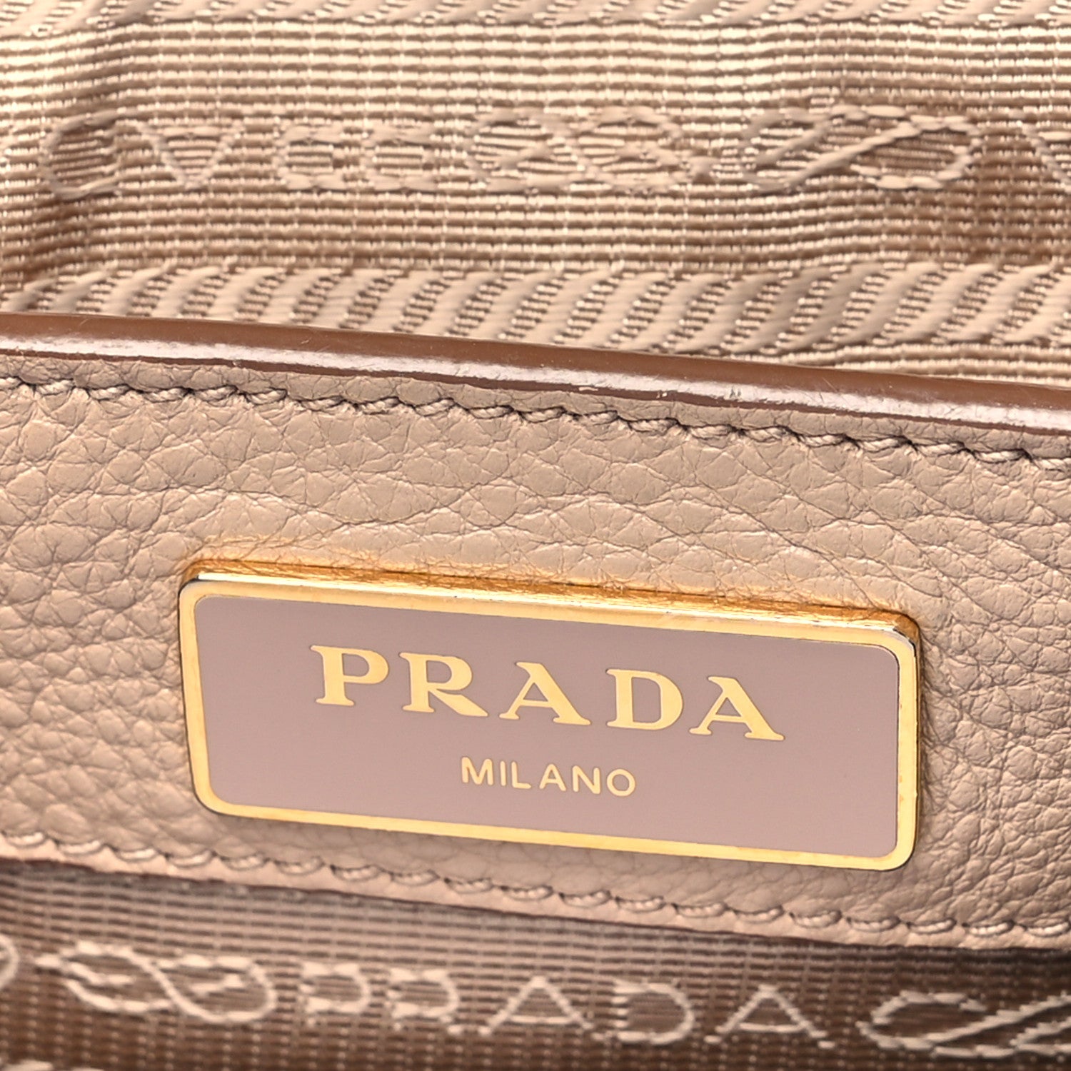 Prada Vitello Daino Embossed Logo Flap Shoulder Bag Sesamo 6 of 11