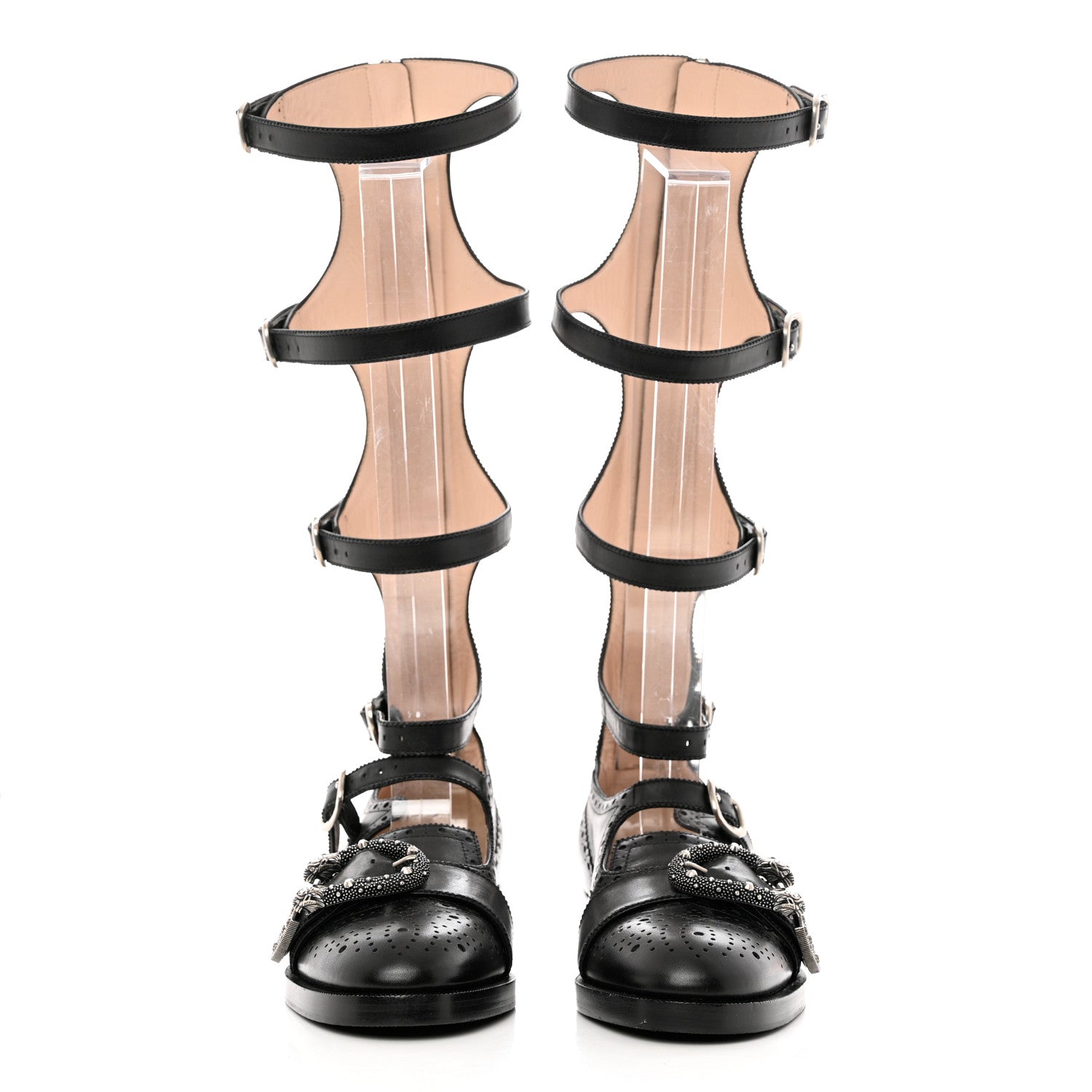 Gucci Calfskin Queercore Brogue Knee High Boots 37 Black 2 of 12