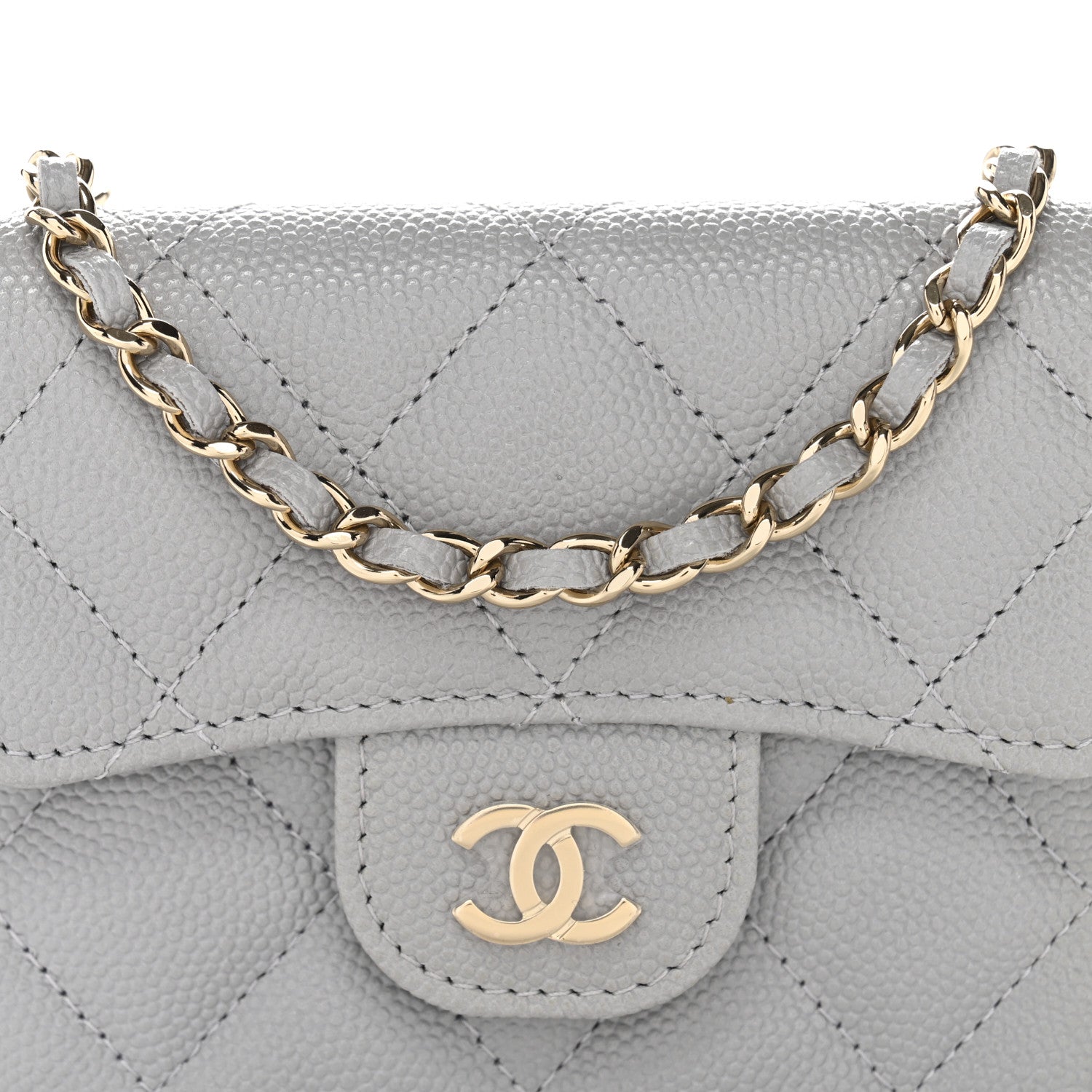 Chanel Caviar Quilted Flap Card Holder On Chain Grey 9 of 12