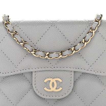 Chanel Caviar Quilted Flap Card Holder On Chain Grey 9 of 12