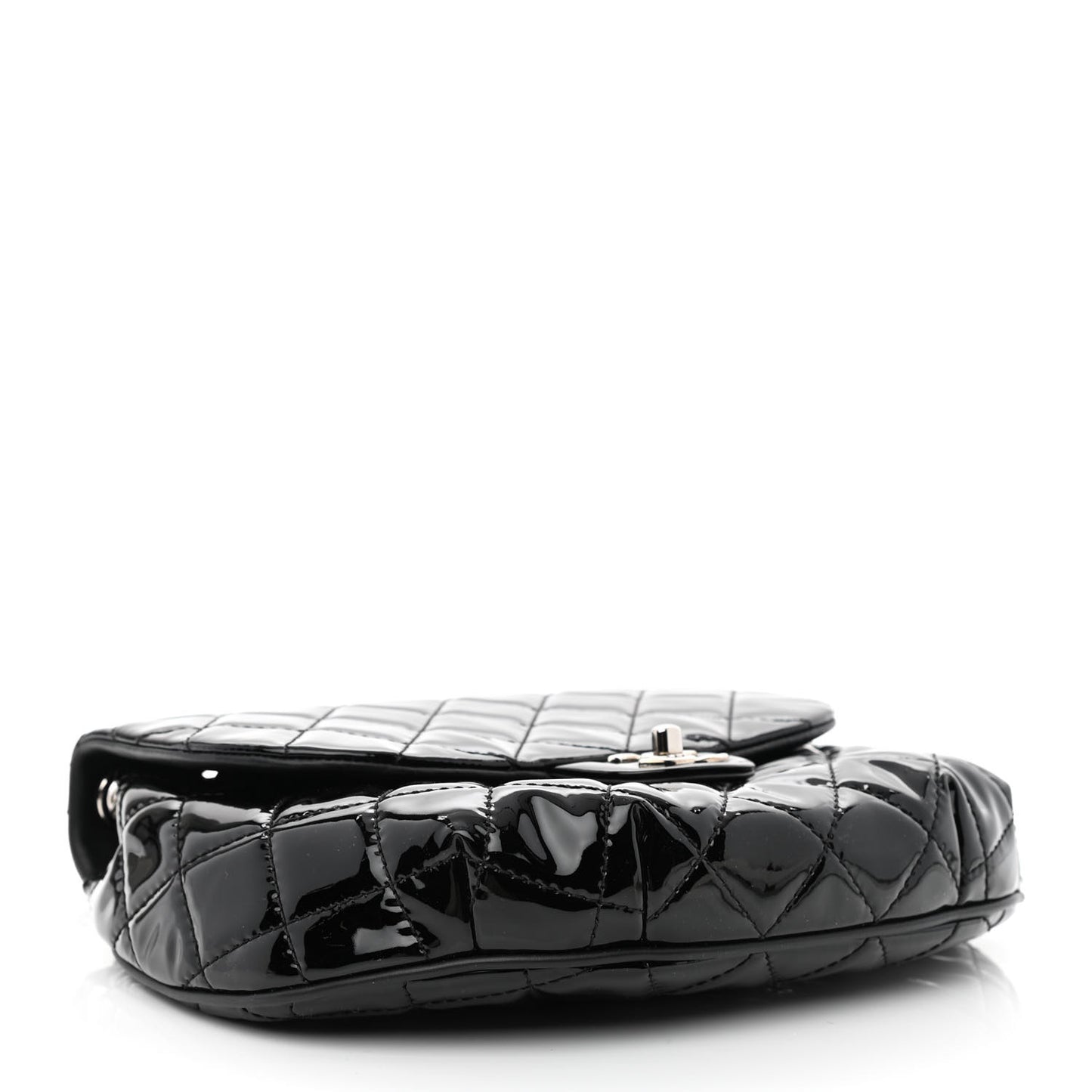 Patent Calfskin Quilted Medium Bubble CC Flap Black