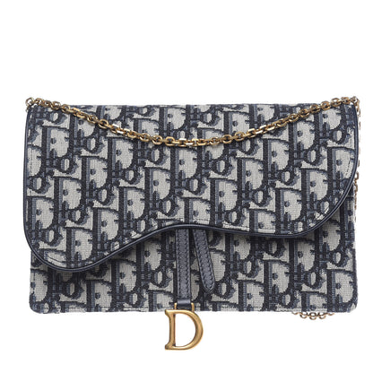 Christian Dior Oblique Saddle Chain Pouch Blue 1 of 9