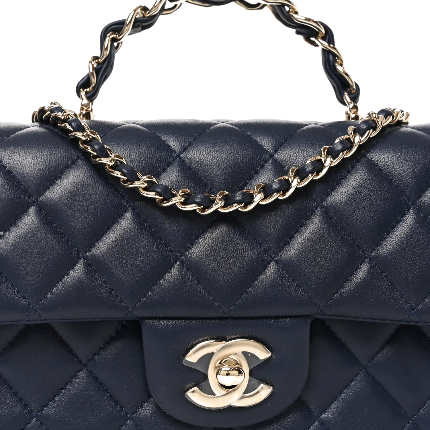 Chanel Lambskin Quilted Mini Chain Top Handle Rectangular Flap Navy 8 of 10