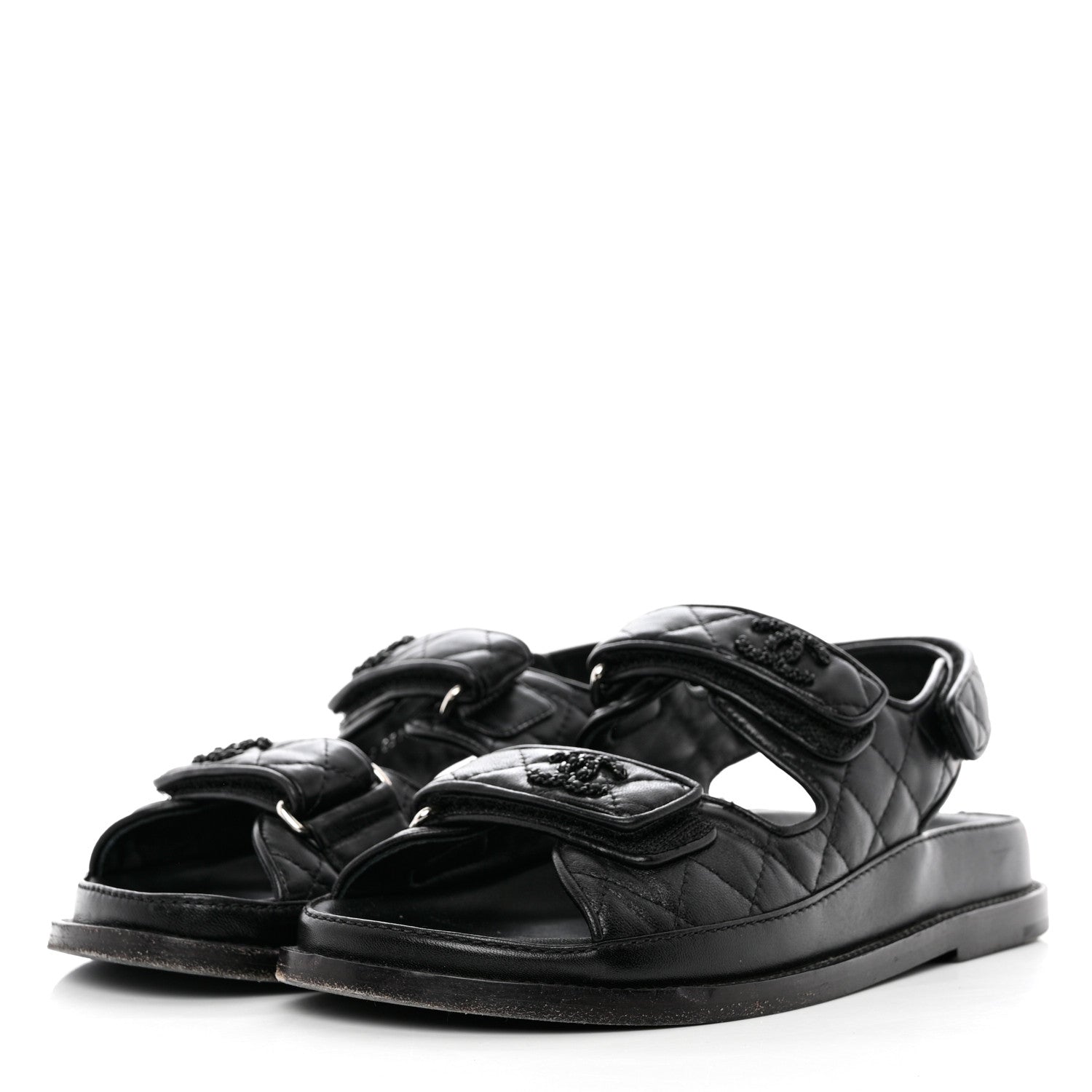 Chanel Grained Calfskin Velcro Dad Sandals 36 Black 3 of 11