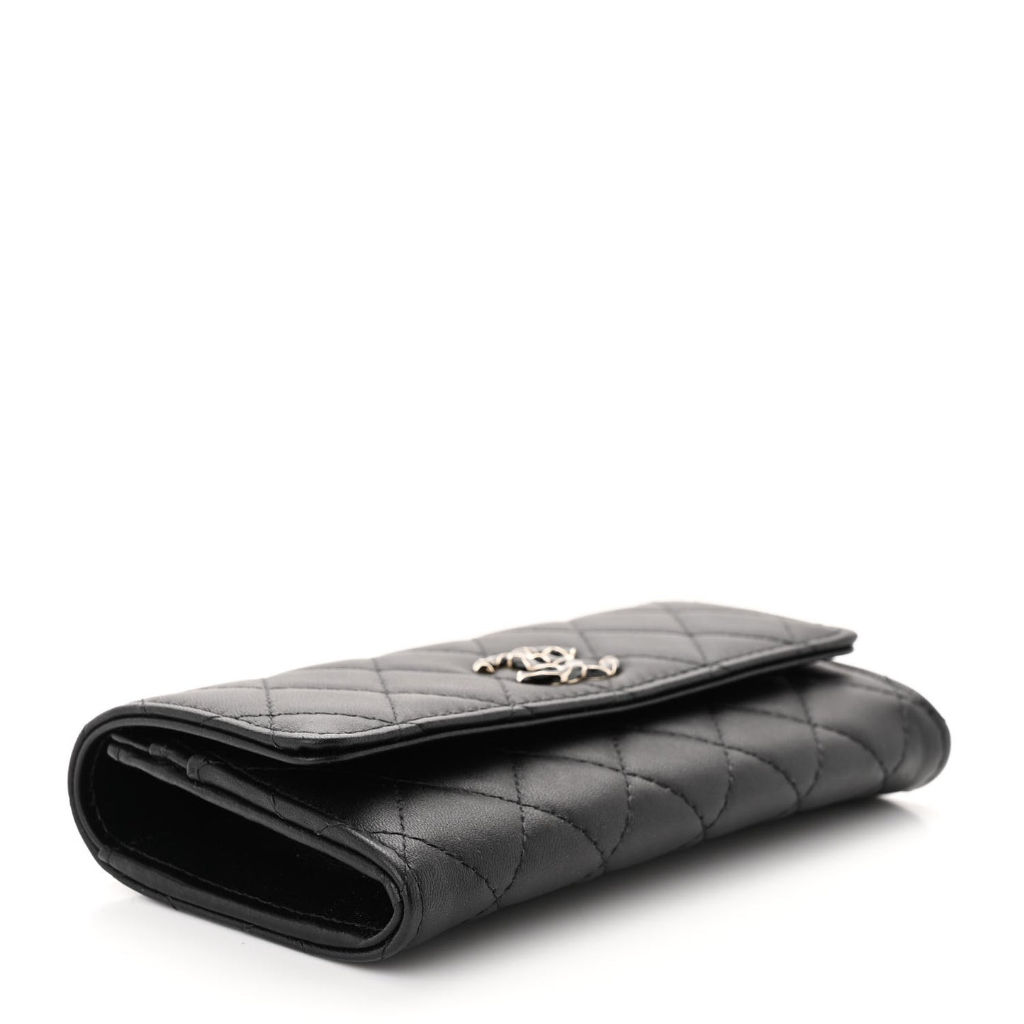 Lambskin Quilted Enamel CC Flap Wallet Black