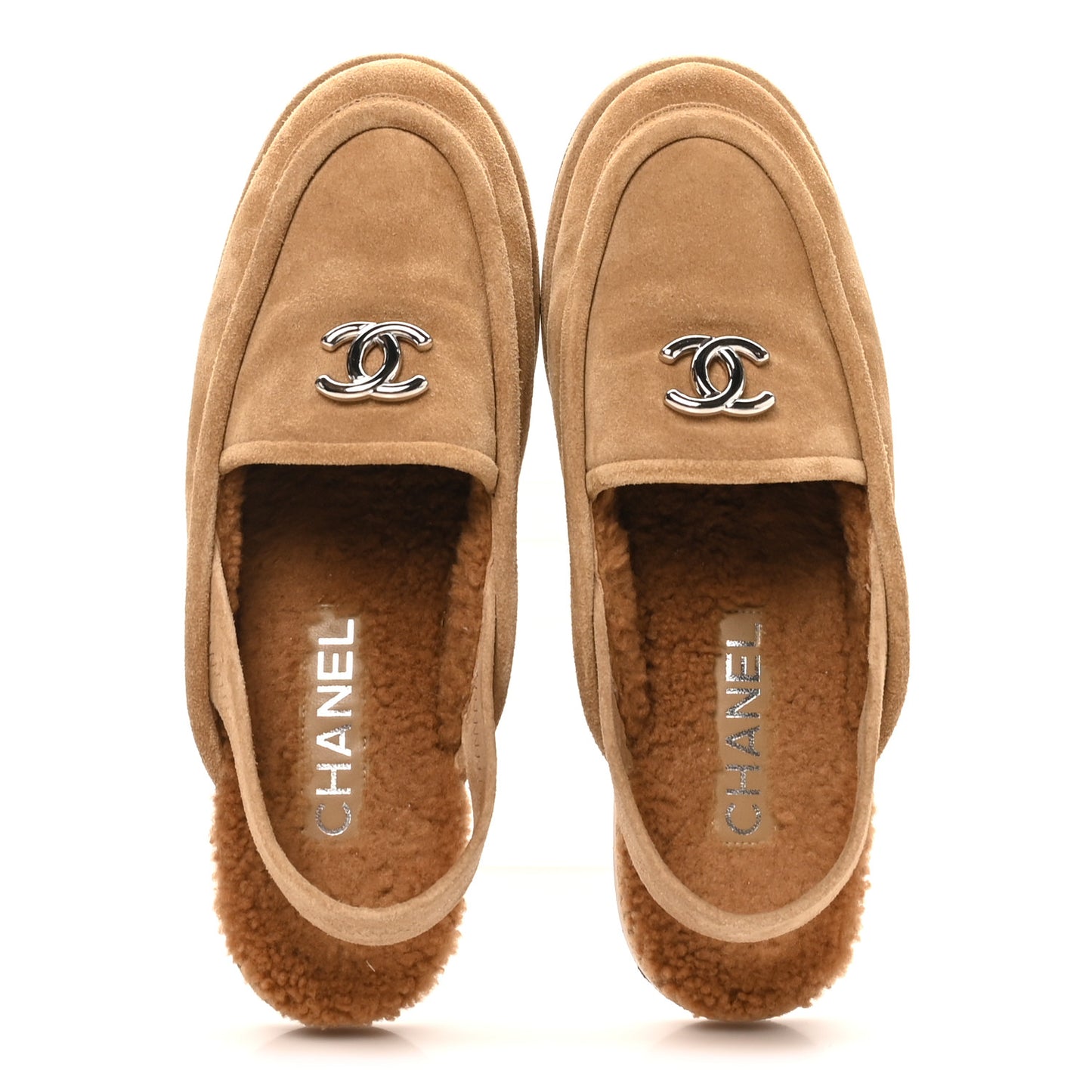 Suede Calfskin CC Slingback Loafers 38.5 Dark Beige