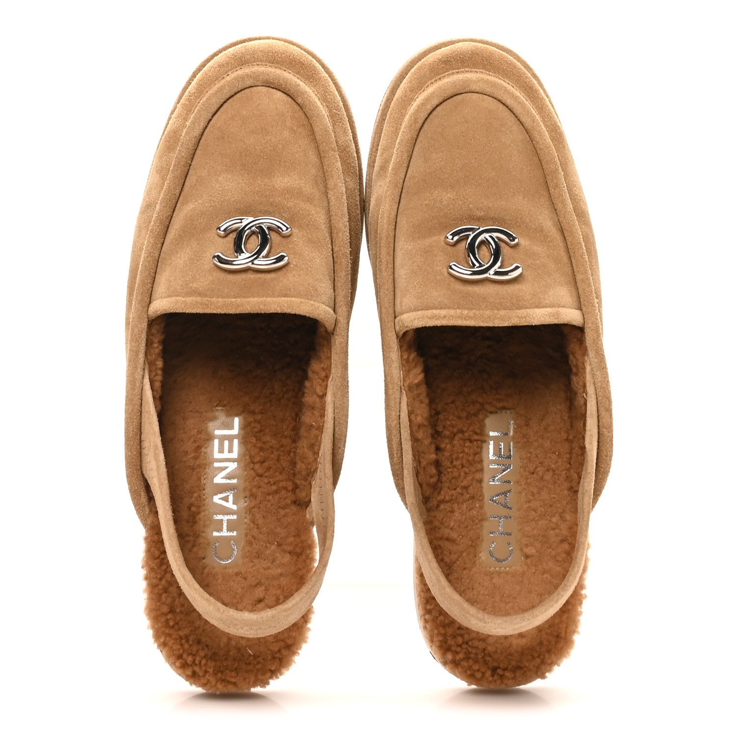 Chanel Suede Calfskin CC Slingback Loafers 38.5 Dark Beige 2 of 10