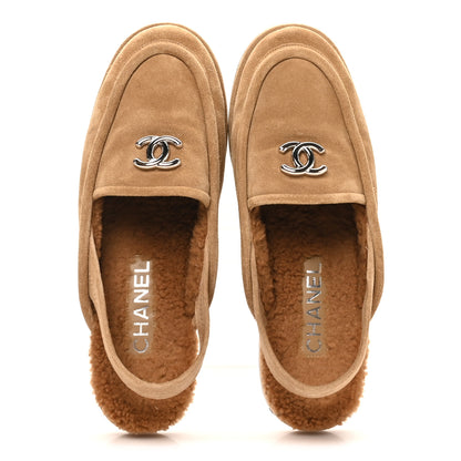 Chanel Suede Calfskin CC Slingback Loafers 38.5 Dark Beige 2 of 10