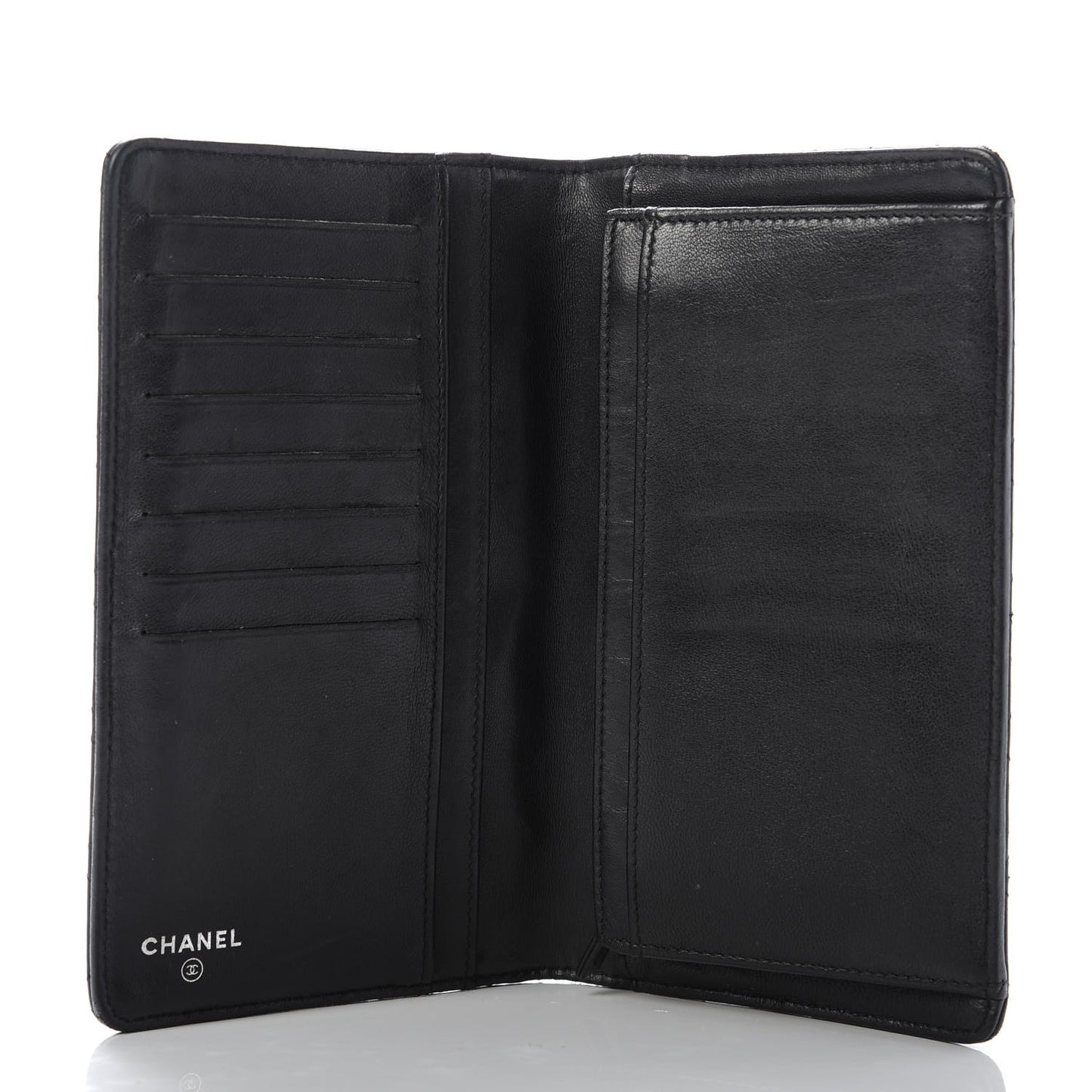 Lambskin Quilted Diamond CC Yen Wallet Black
