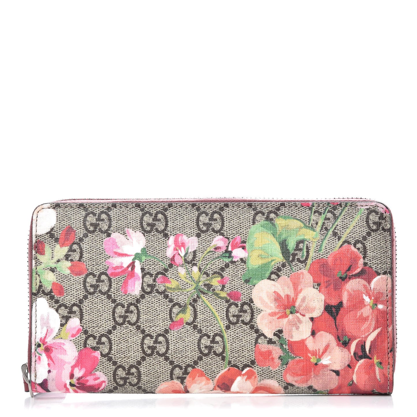 GG Supreme Monogram Blooms Zip Around Wallet Beige Multicolor Dry Rose