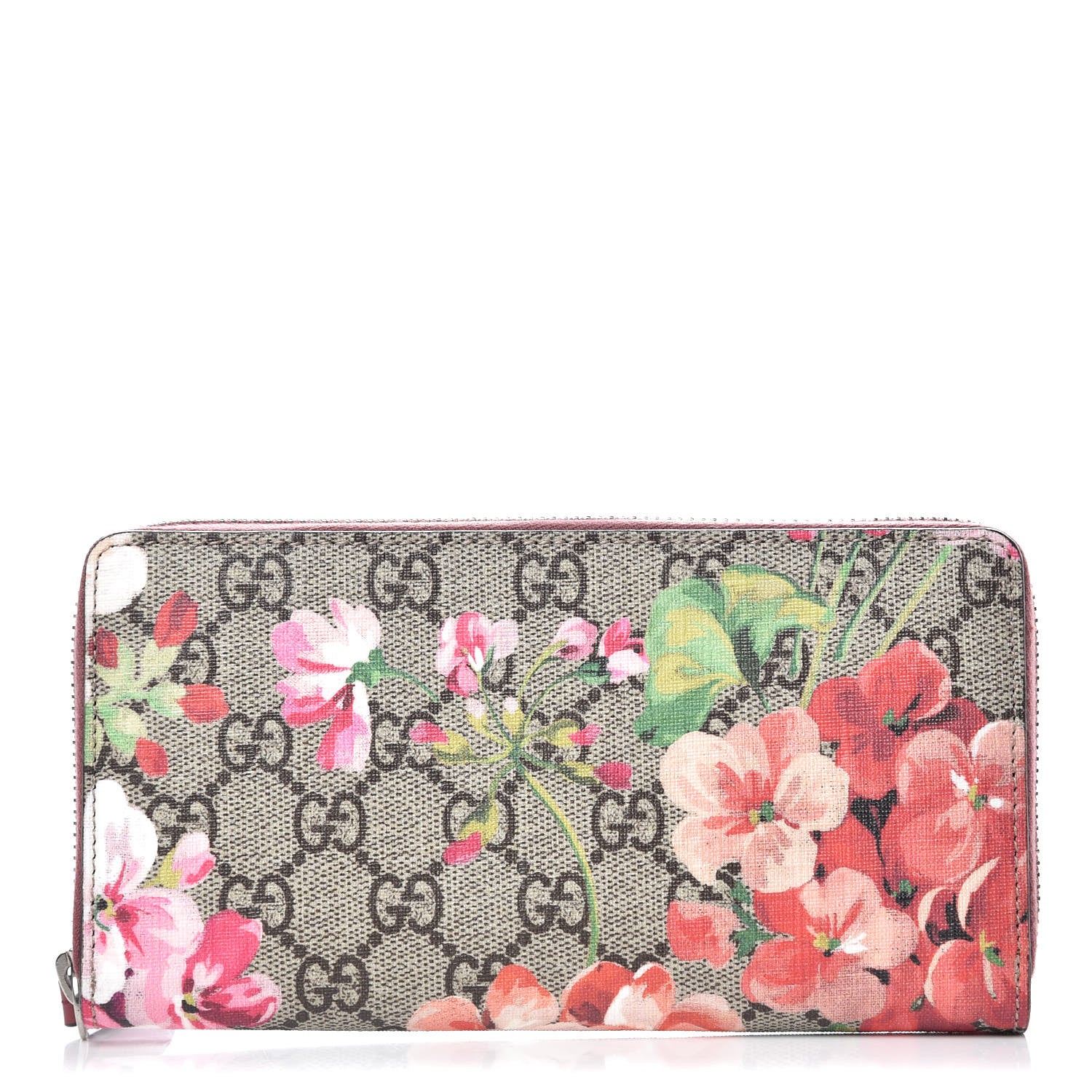 Gucci GG Supreme Monogram Blooms Zip Around Wallet Beige Multicolor Dry Rose 1 of 9