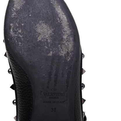Valentino Garavani Pebbled Calfskin Onyx Rockstud Rolling Cage Ballerina Flats 38 Black 14 of 18
