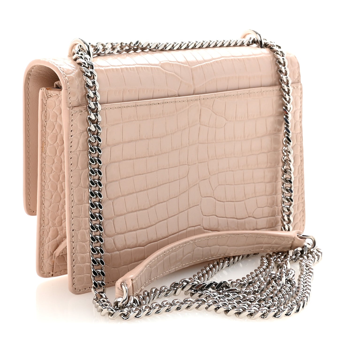 Calfskin Crocodile Embossed Monogram Sunset Chain Wallet Marble Pink
