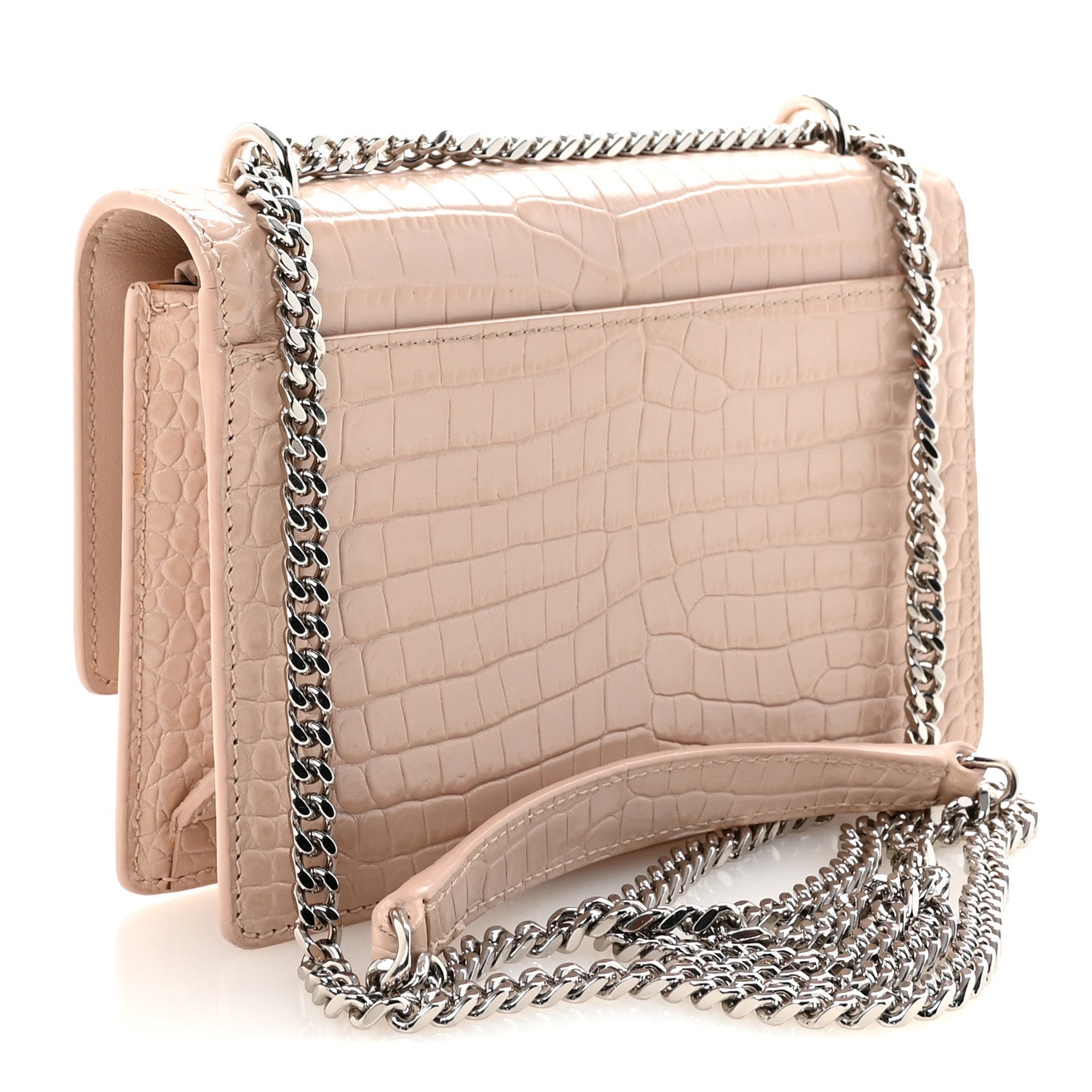 Saint Laurent Calfskin Crocodile Embossed Monogram Sunset Chain Wallet Marble Pink 3 of 9