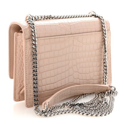 Saint Laurent Calfskin Crocodile Embossed Monogram Sunset Chain Wallet Marble Pink 3 of 9