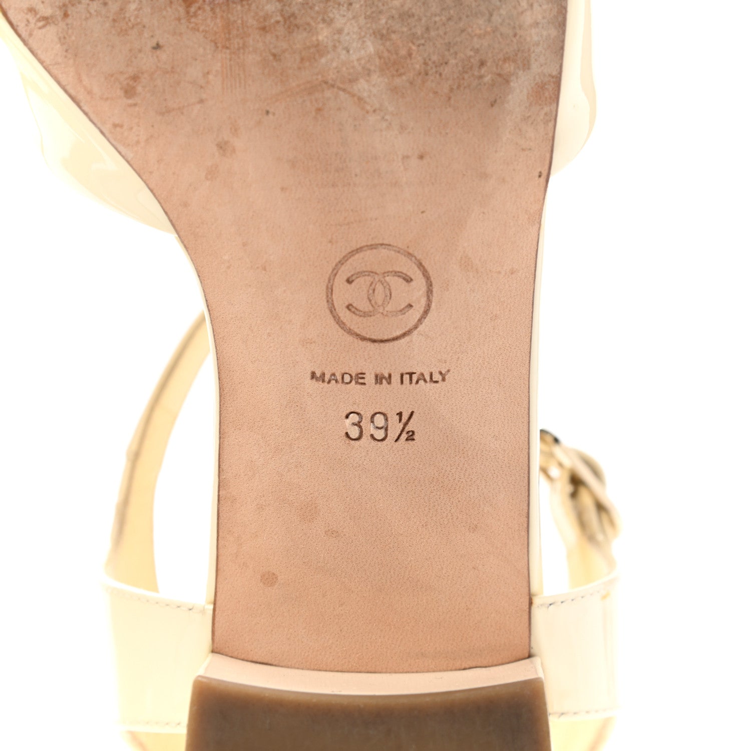 Chanel Patent Camellia Embossed Sandals 39.5 Ivory 6 of 12