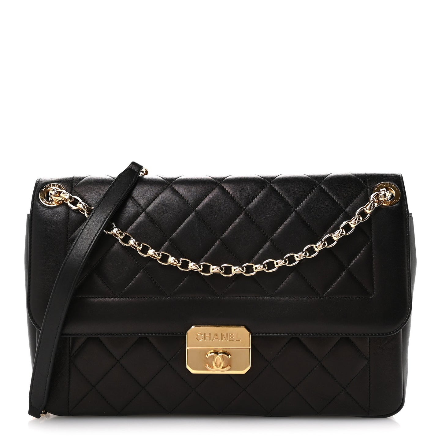 Metallic Lambskin Quilted Large Chic With Me Flap Black