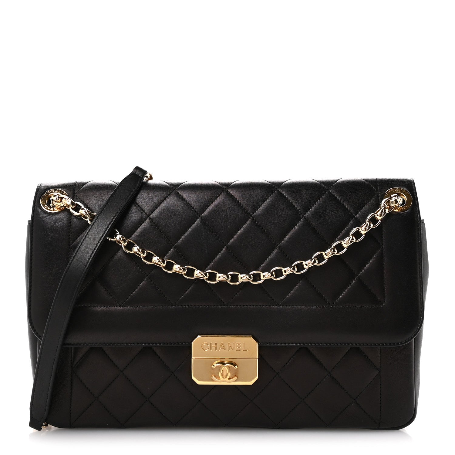 Chanel Metallic Lambskin Quilted Large Chic With Me Flap Black 1 of 10