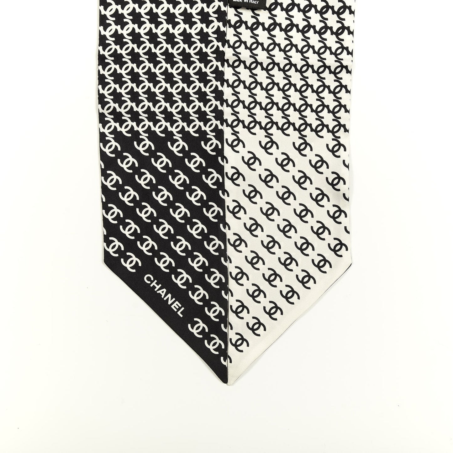 Silk Twill Houndstooth Slim Bandeau Scarf Black Ecru
