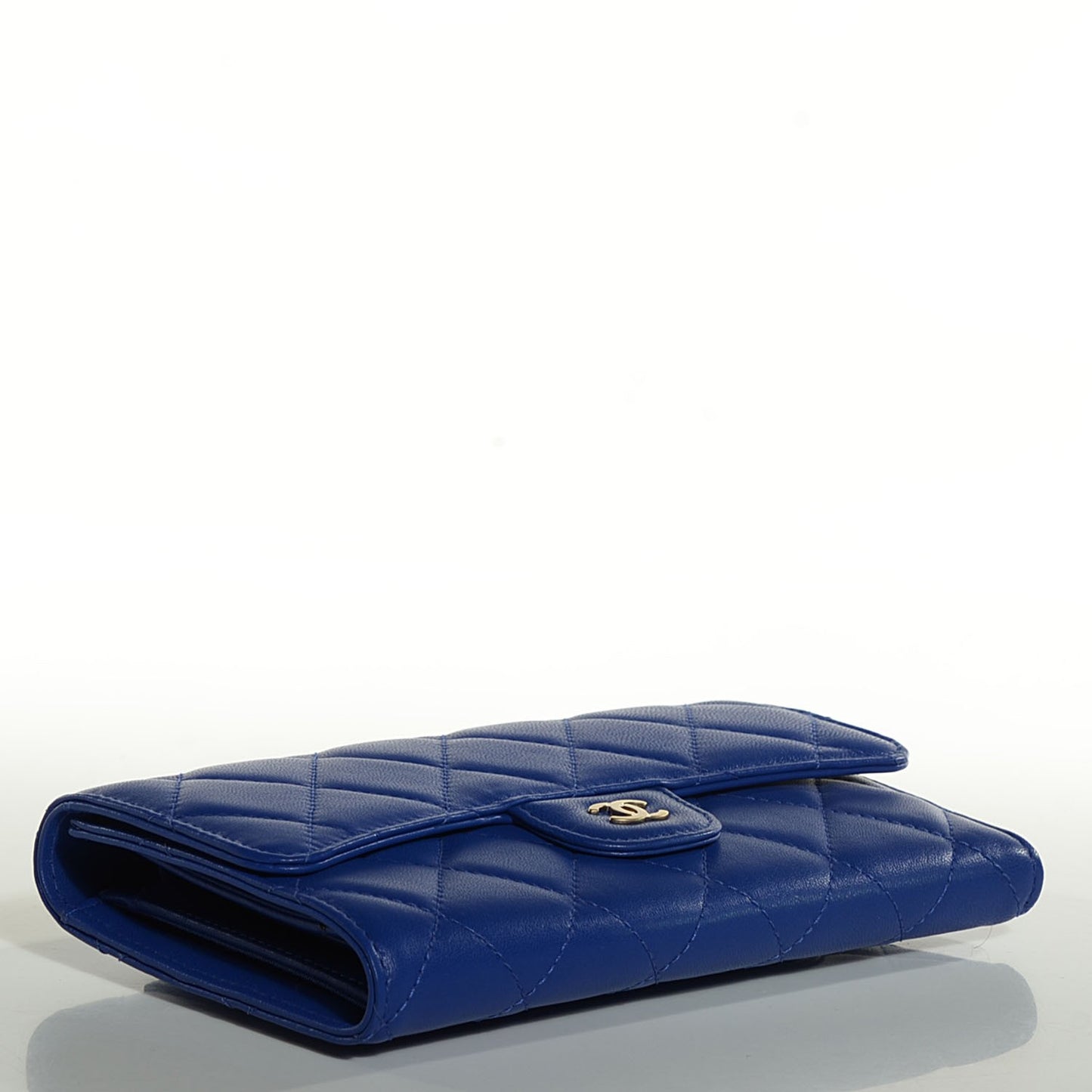 Lambskin Quilted Large Flap Wallet Royal Blue