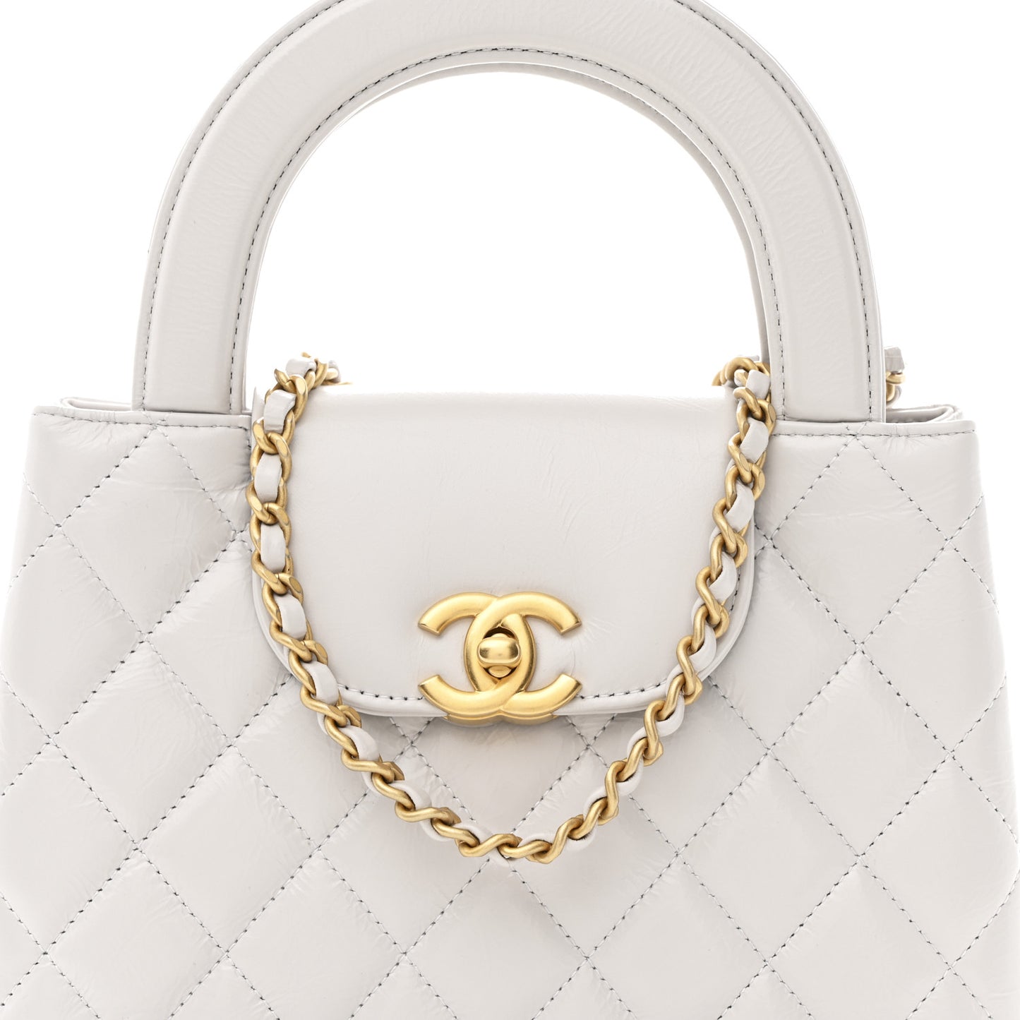 Shiny Aged Calfskin Quilted Nano Kelly Shopper Light Grey