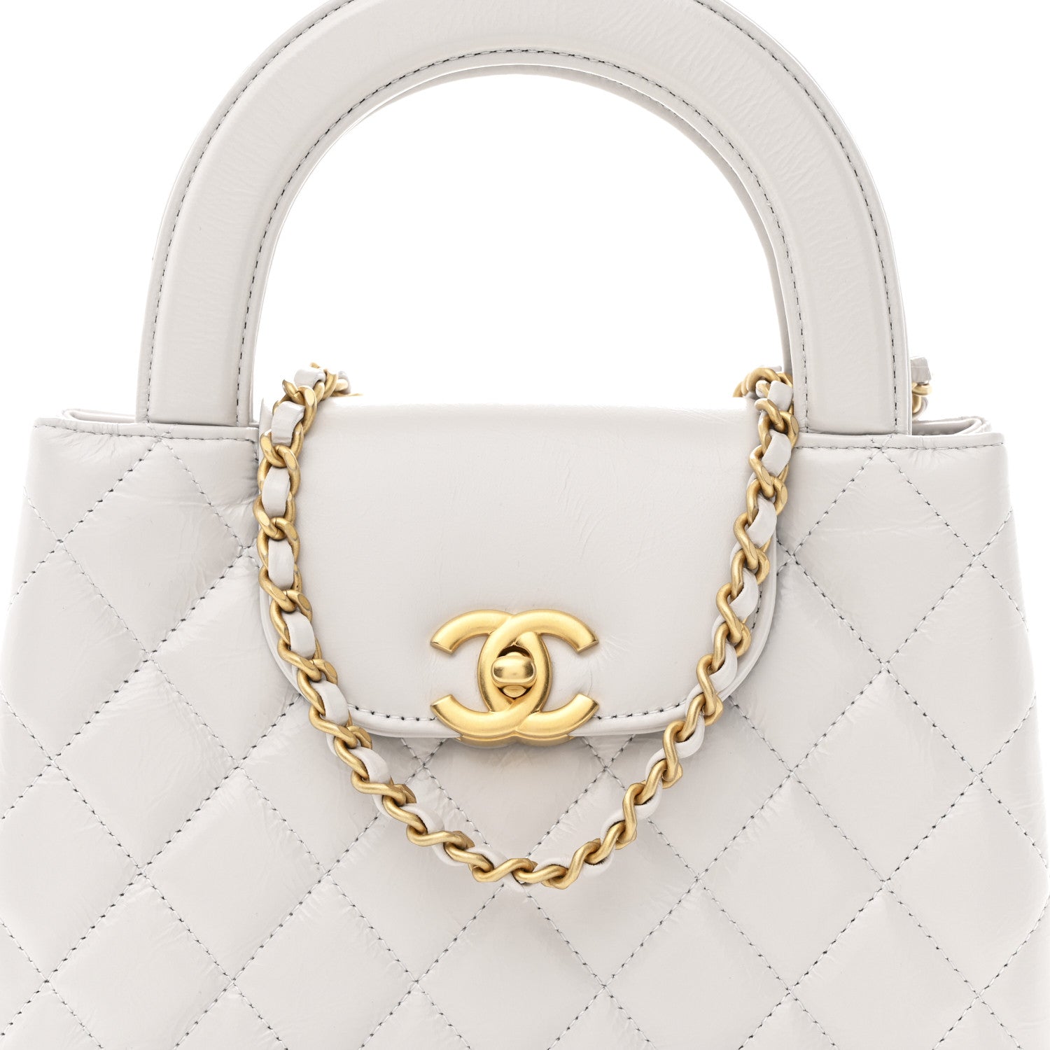 Chanel Shiny Aged Calfskin Quilted Nano Kelly Shopper Light Grey 8 of 10