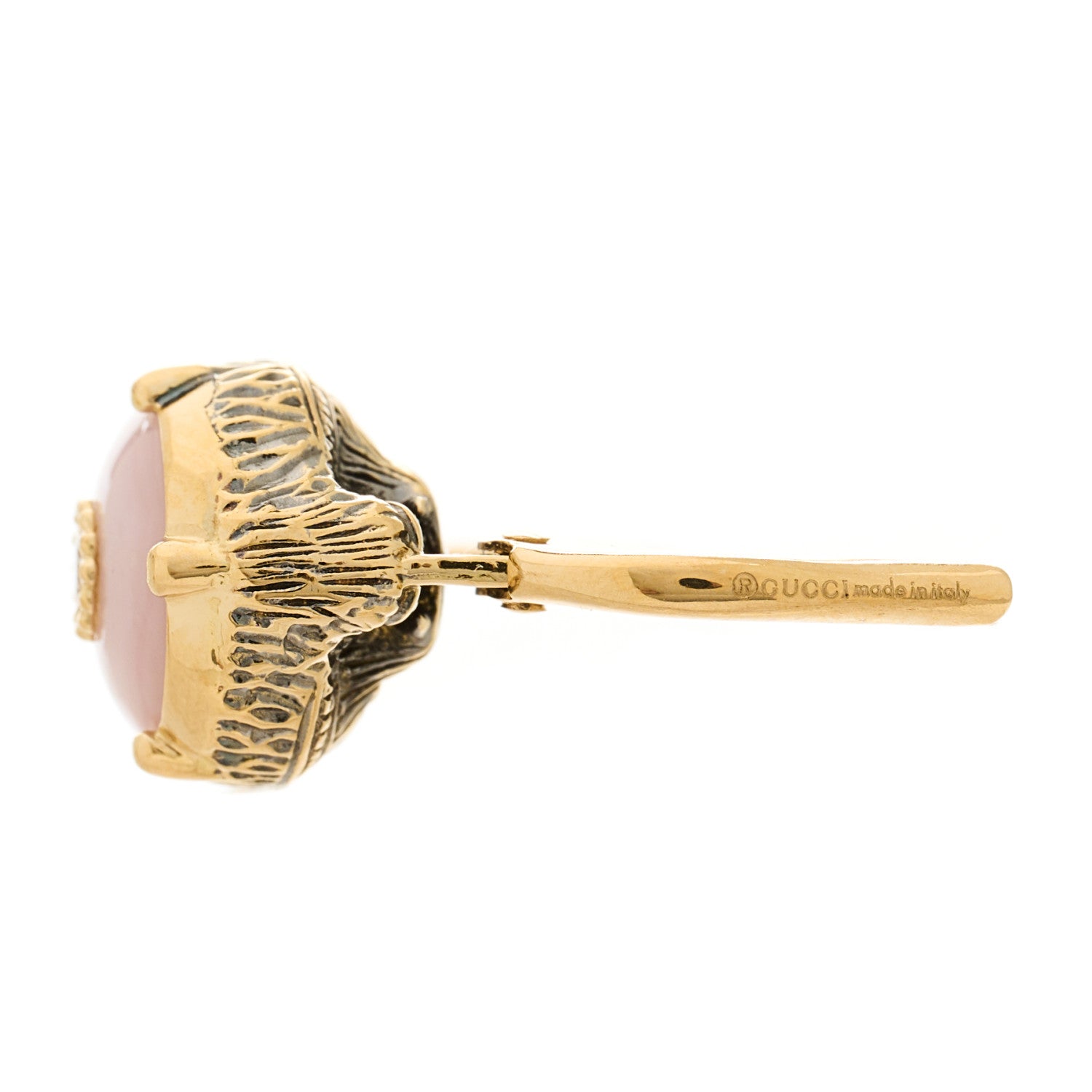 Gucci 18K Yellow Gold Diamond Pink Opal Le Marche des Merveilles Feline Earrings 5 of 6
