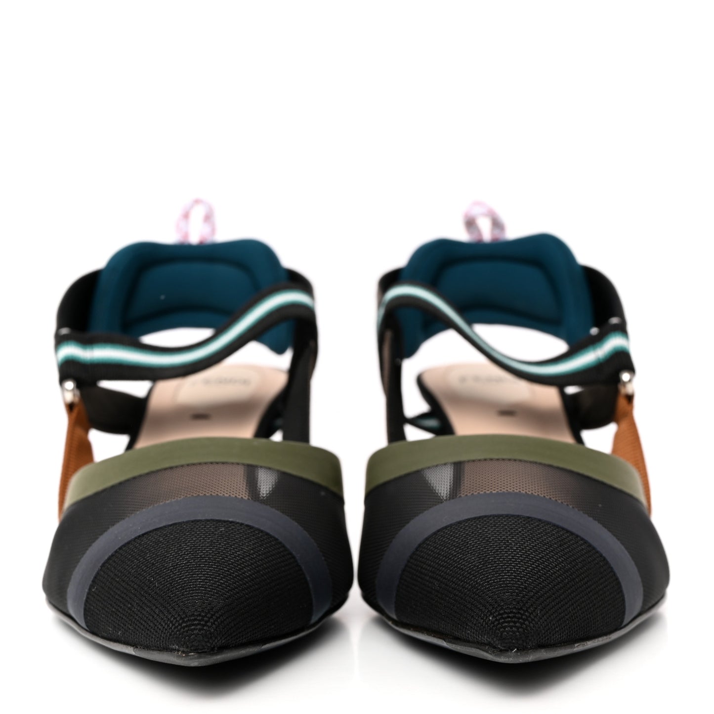 Technical Mesh Colibri 55mm Slingback Pumps 37 Black Verde Military