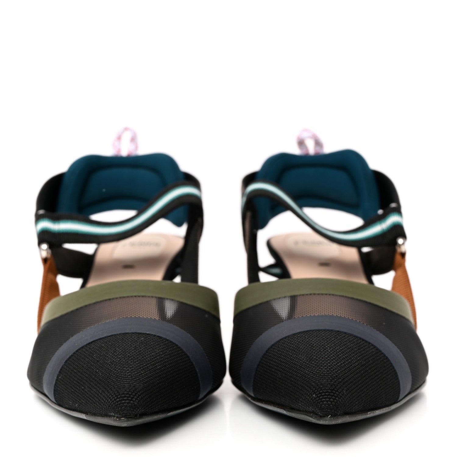 Fendi Technical Mesh Colibri 55mm Slingback Pumps 37 Black Verde Military 2 of 10