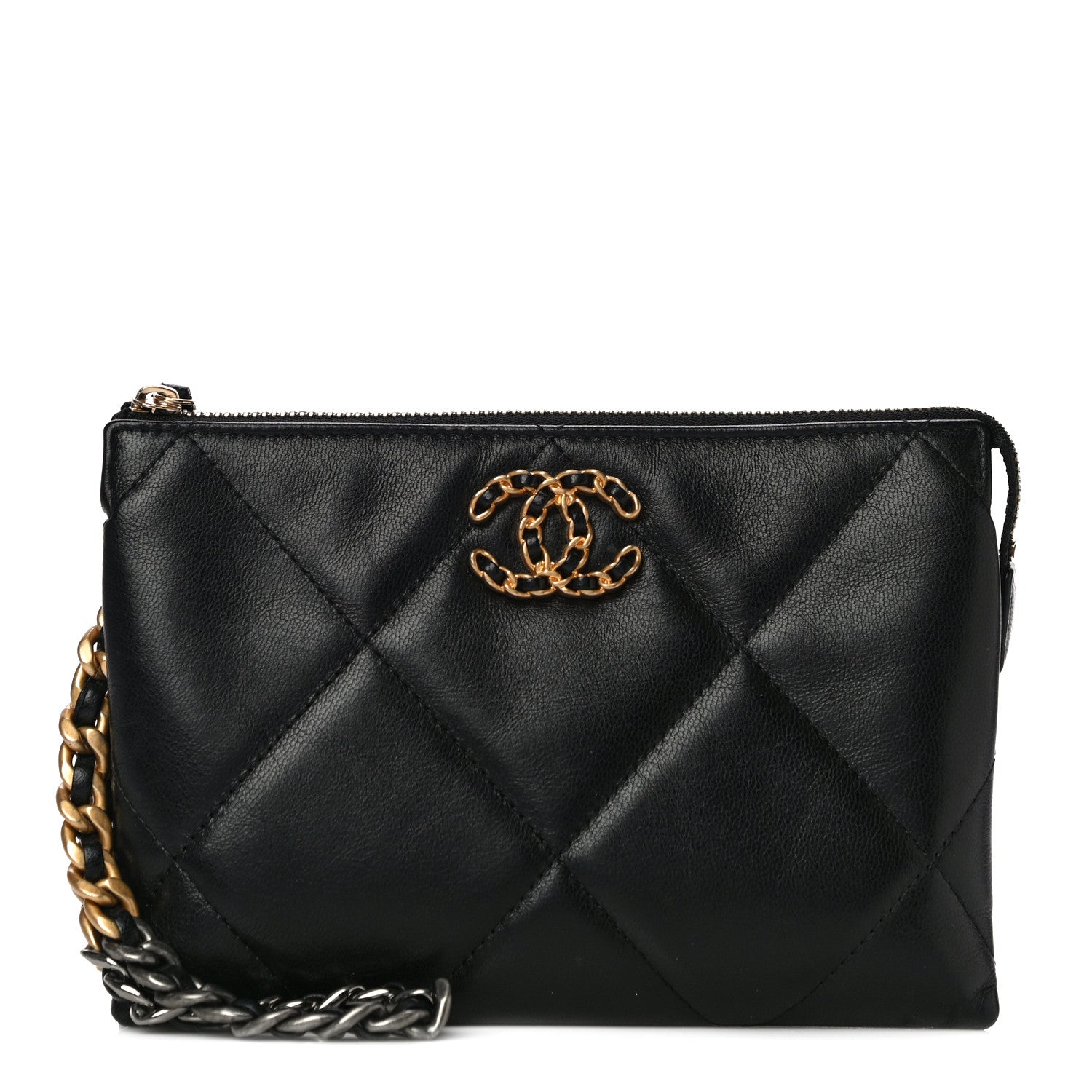 Chanel Shiny Goatskin Quilted Small Chanel 19 Pouch With Handle Black 1 of 11