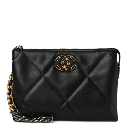 Chanel Shiny Goatskin Quilted Small Chanel 19 Pouch With Handle Black 1 of 11