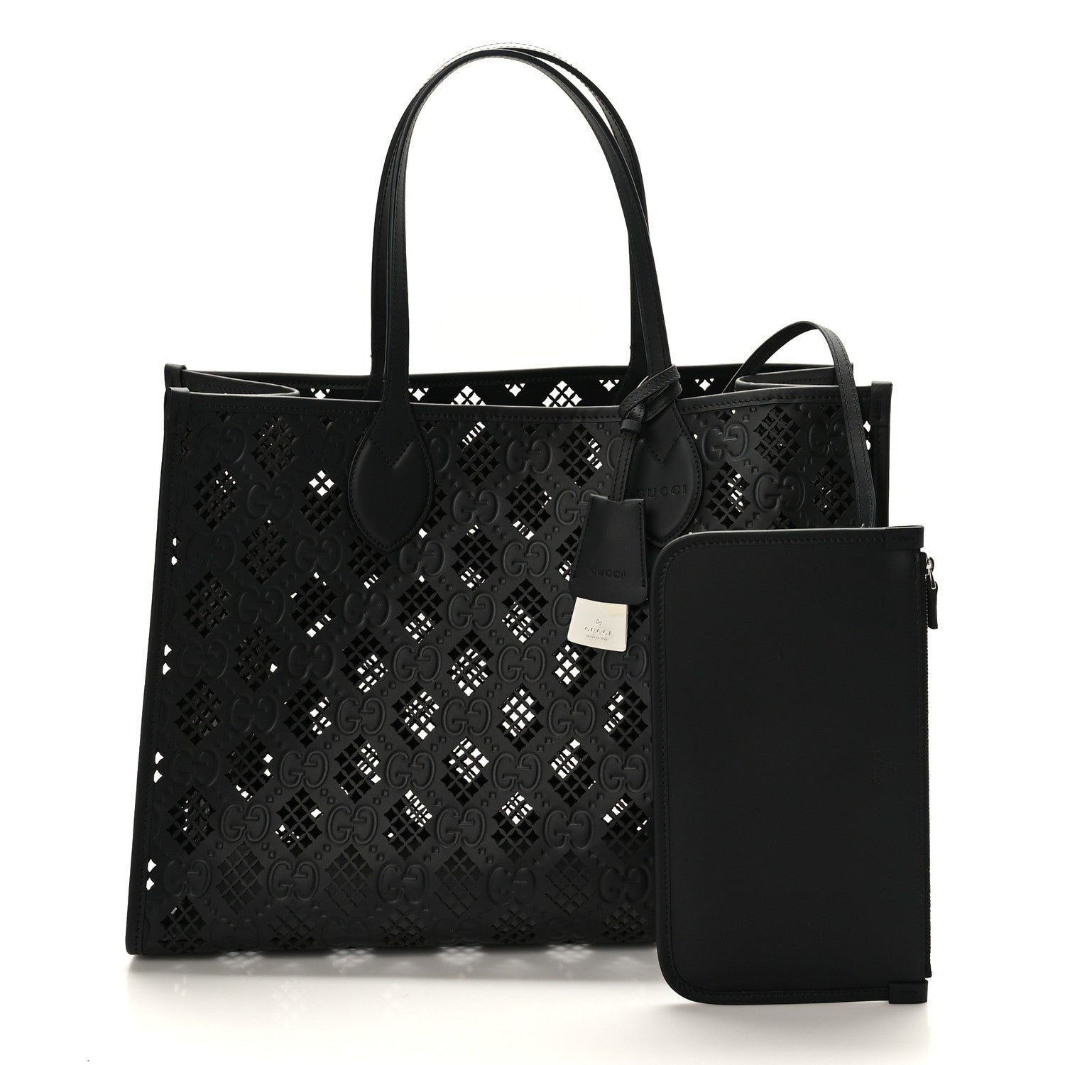 Gucci Calfskin GG Monogram Diamond Cut Medium Ophidia Tote Bag Black 3 of 9
