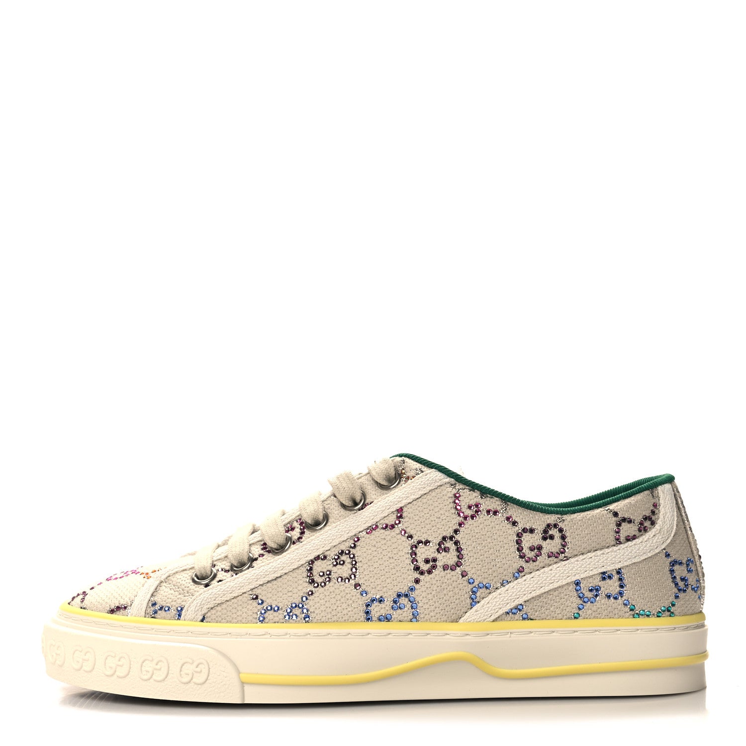 Gucci Canvas Lame Crystal GG Monogram Womens 1977 Tennis Sneakers 35.5 Gardenia Silver Mystic White 1 of 8