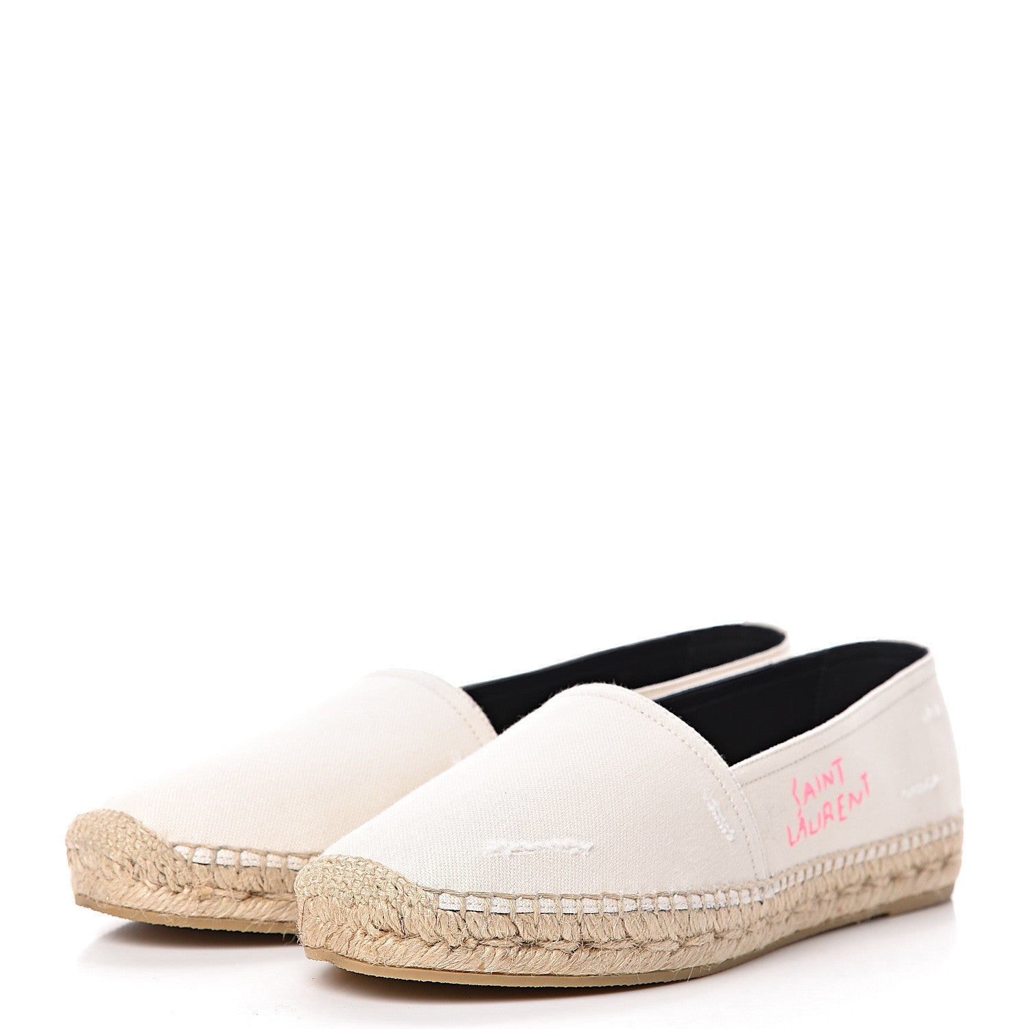 Saint Laurent Canvas Elba Logo Embroidered Espadrilles 39 Panna 3 of 9