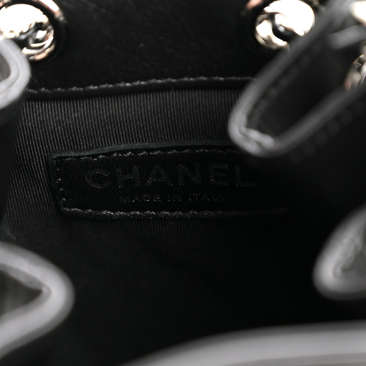 Chanel Crumpled Calfskin Quilted Chain All Over Drawstring Bucket Bag Black 6 of 10