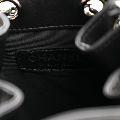 Chanel Crumpled Calfskin Quilted Chain All Over Drawstring Bucket Bag Black 6 of 10