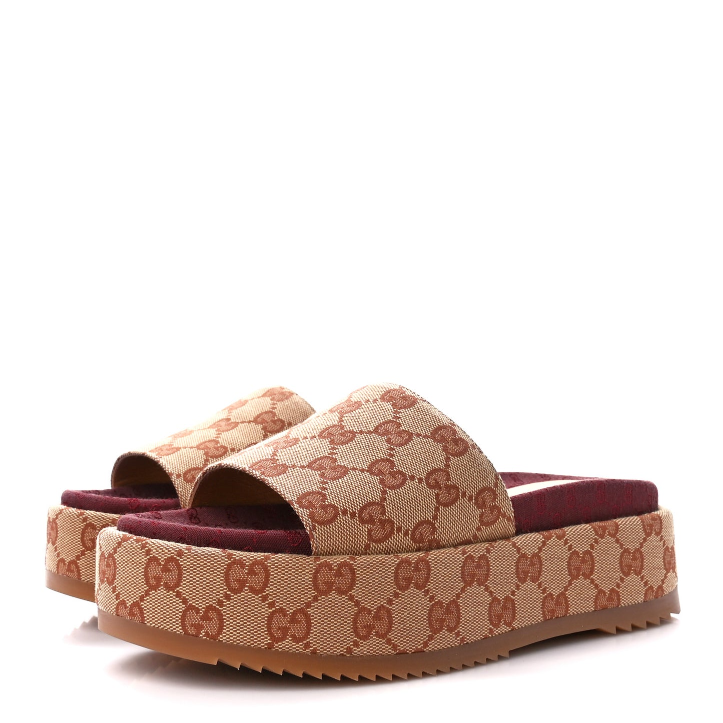 Canvas GG Monogram Angelina Platform Slide Sandals 37.5 Beige Ruggine