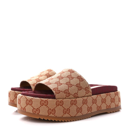 Gucci Canvas GG Monogram Angelina Platform Slide Sandals 37.5 Beige Ruggine 3 of 13