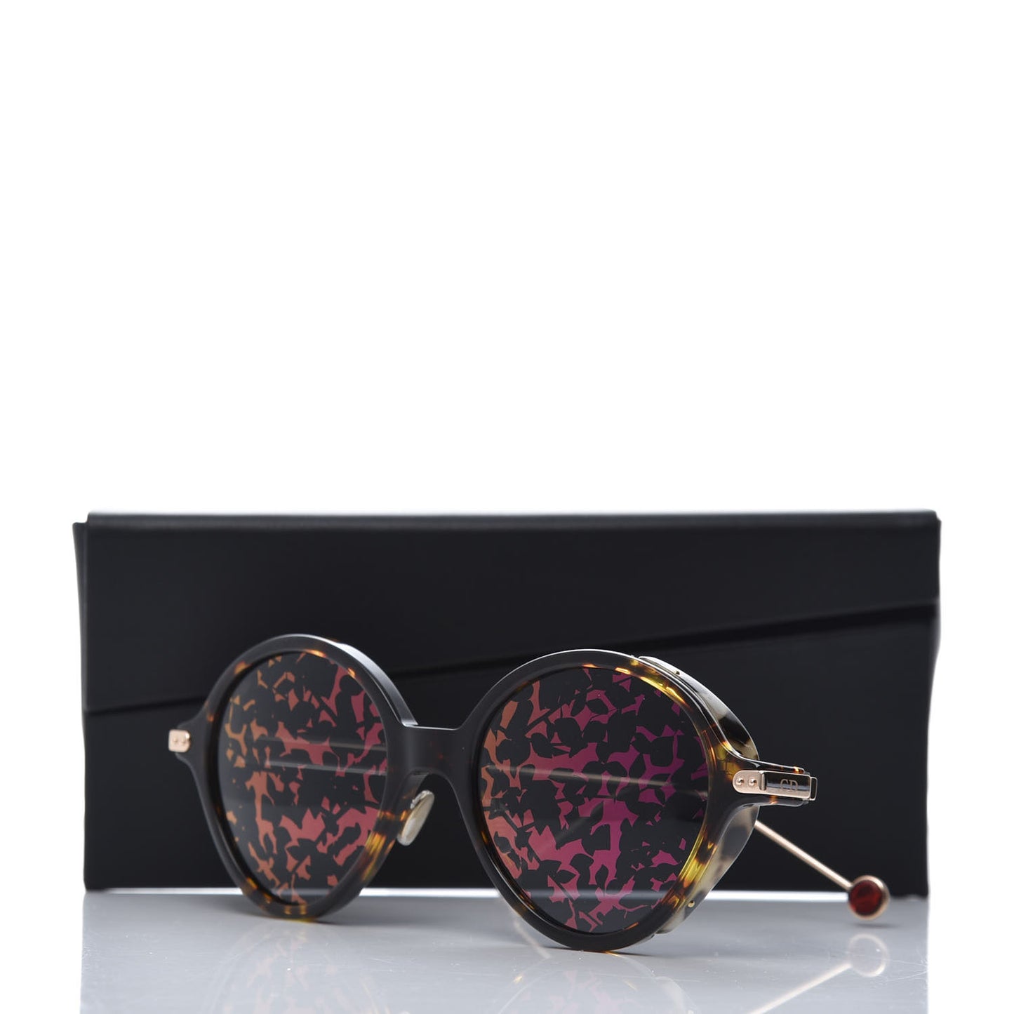 Acetate Leaf Print Umbrage Round Sunglasses Pink Foliage