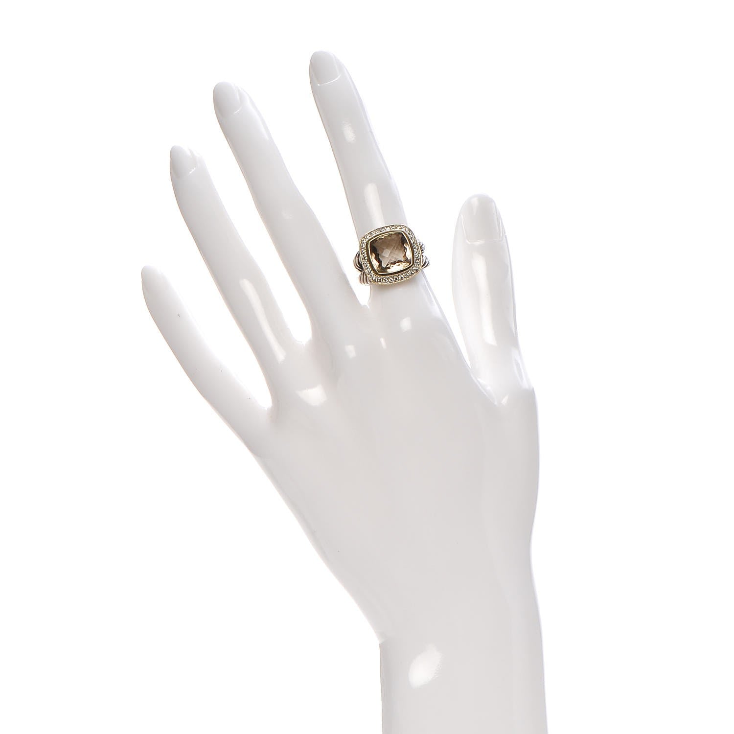 David Yurman Sterling Silver 18K Yellow Gold Diamond Smoky Quartz 11mm Albion Ring 50 5.5 2 of 5